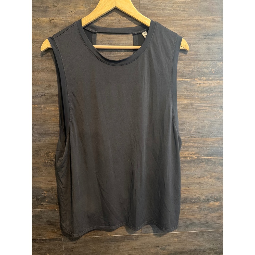 Fabletics Womens XL Charcoal Gray Open Back Twist Hem Muscle Tank Top Activewear